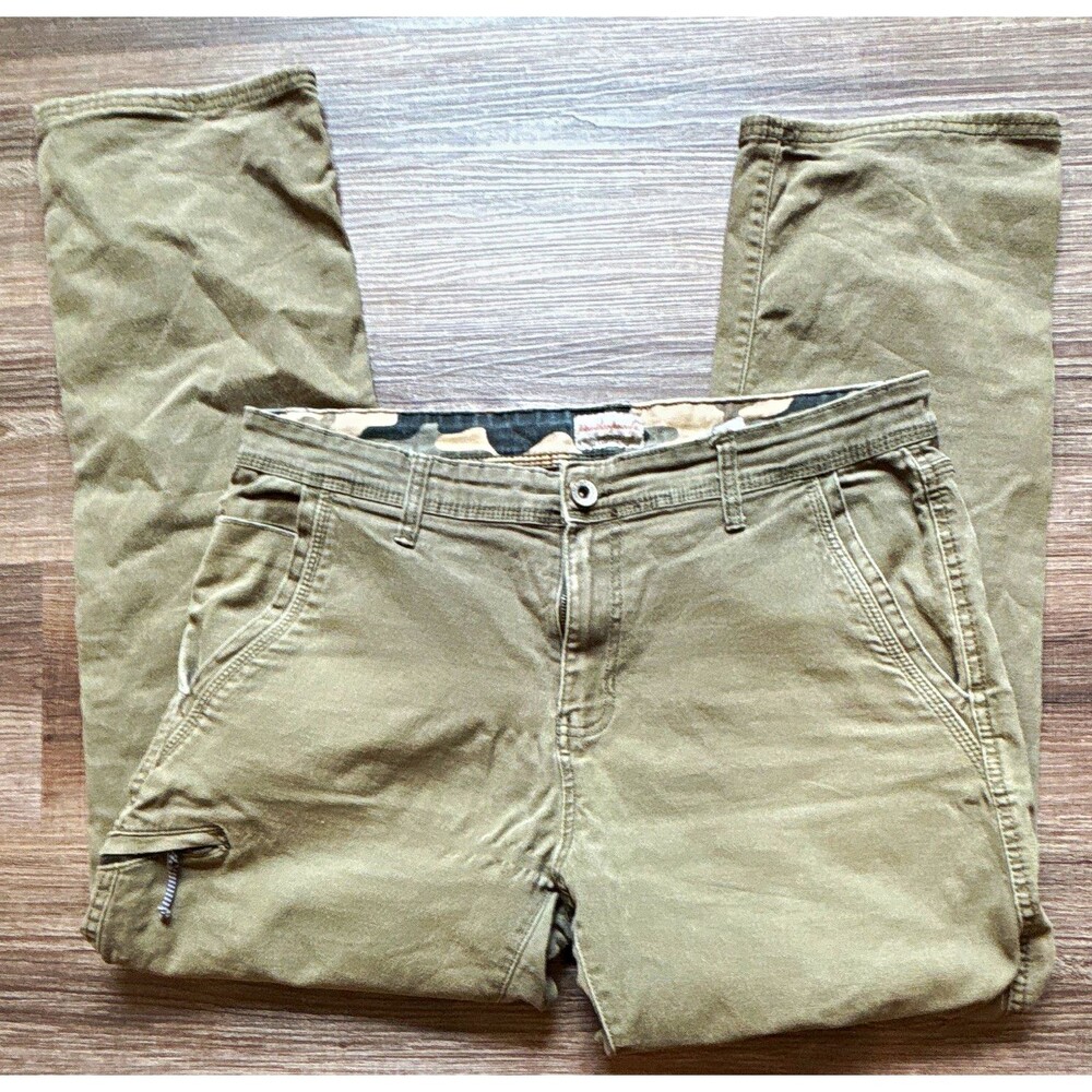 Weatherproof Men's Relaxed Fit Straight Leg Flat Front Canvas Pants Beige 34WY2K